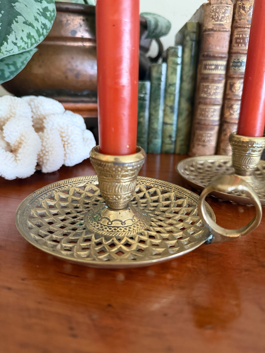 Vintage Brass Chamberstick Pair