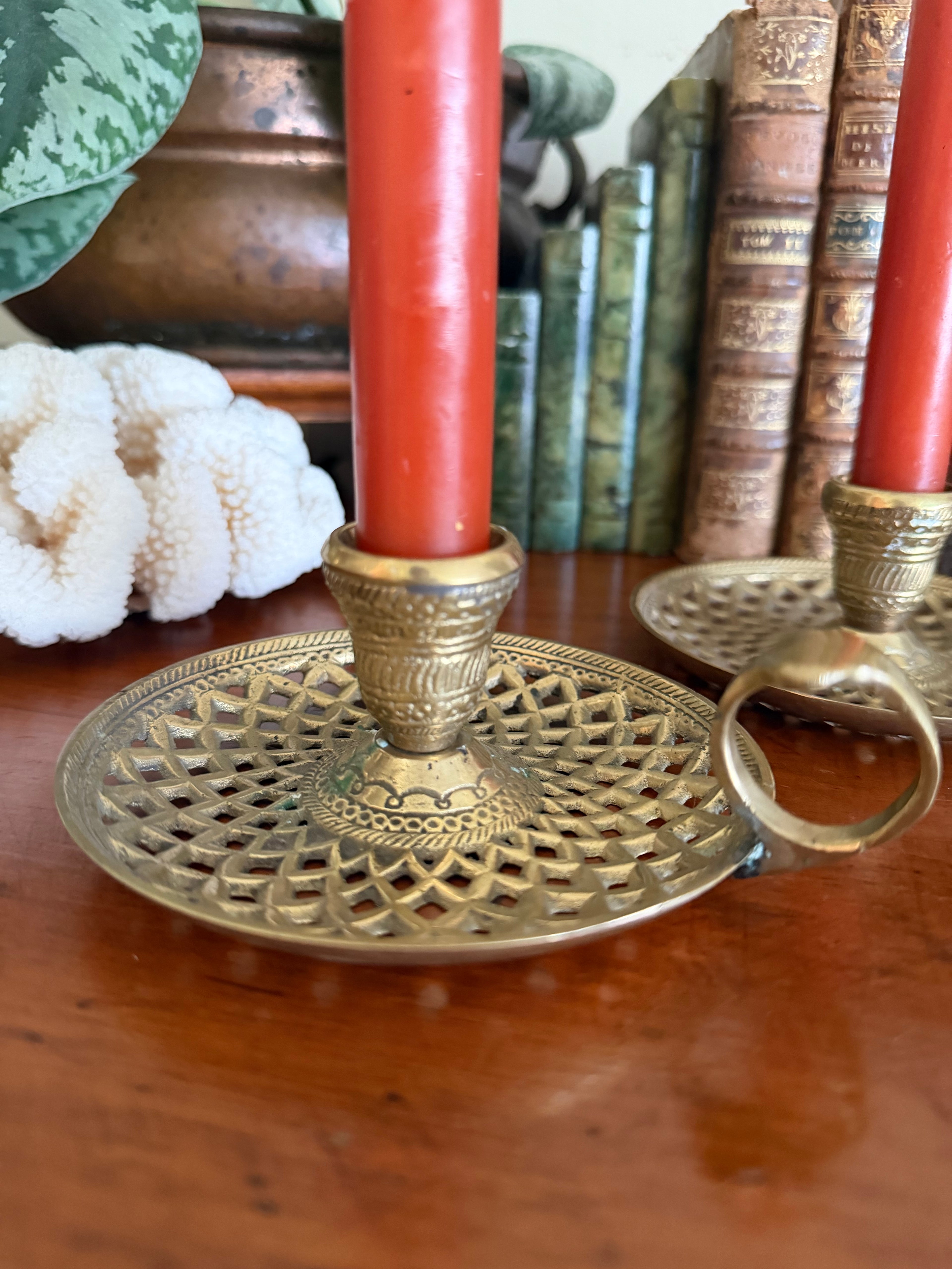 Vintage Brass Chamberstick Pair