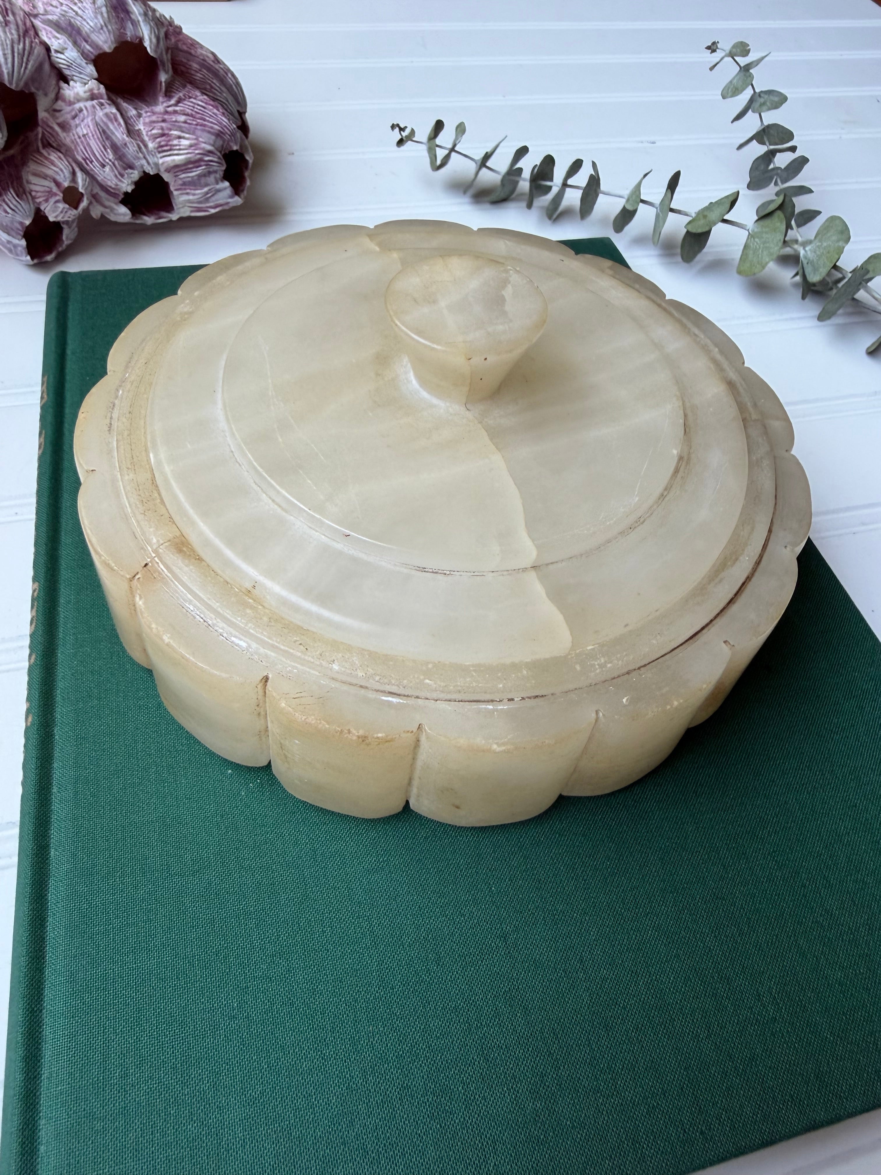 Large Scalloped Alabaster Lidded Dish