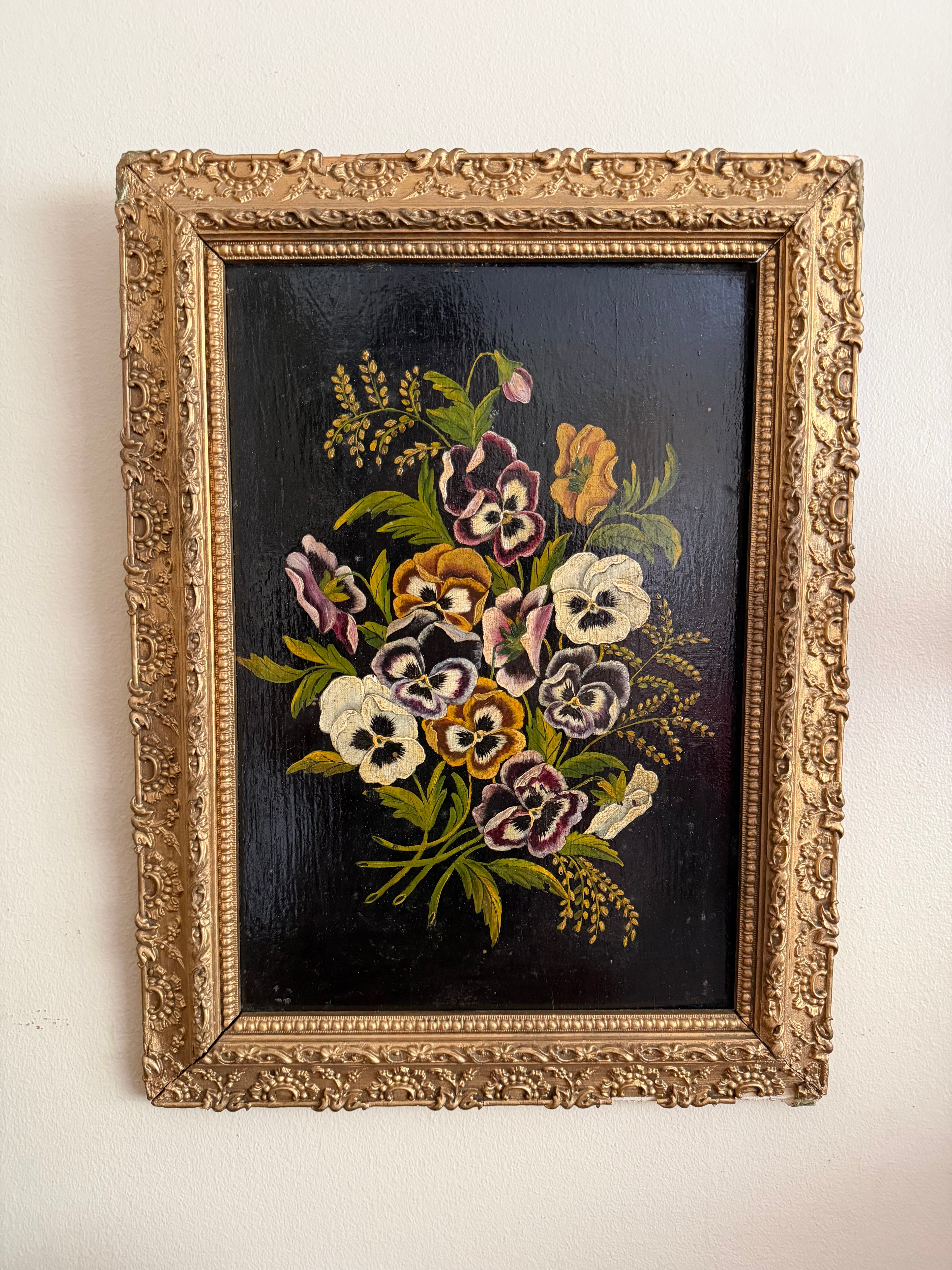 Antique Floral Painting on Wood