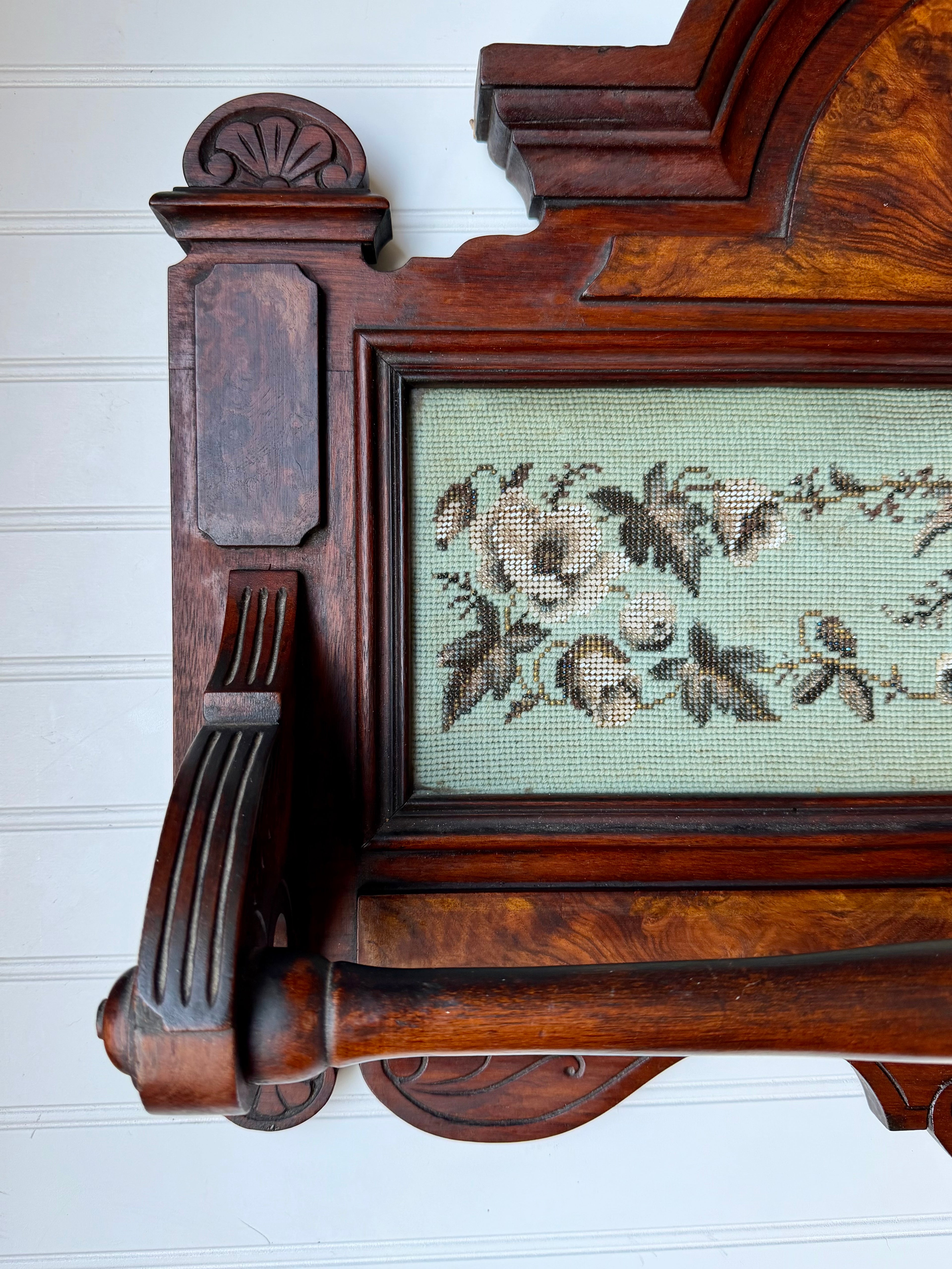 Victorian Towel Rack with Bead Work and Lion Head
