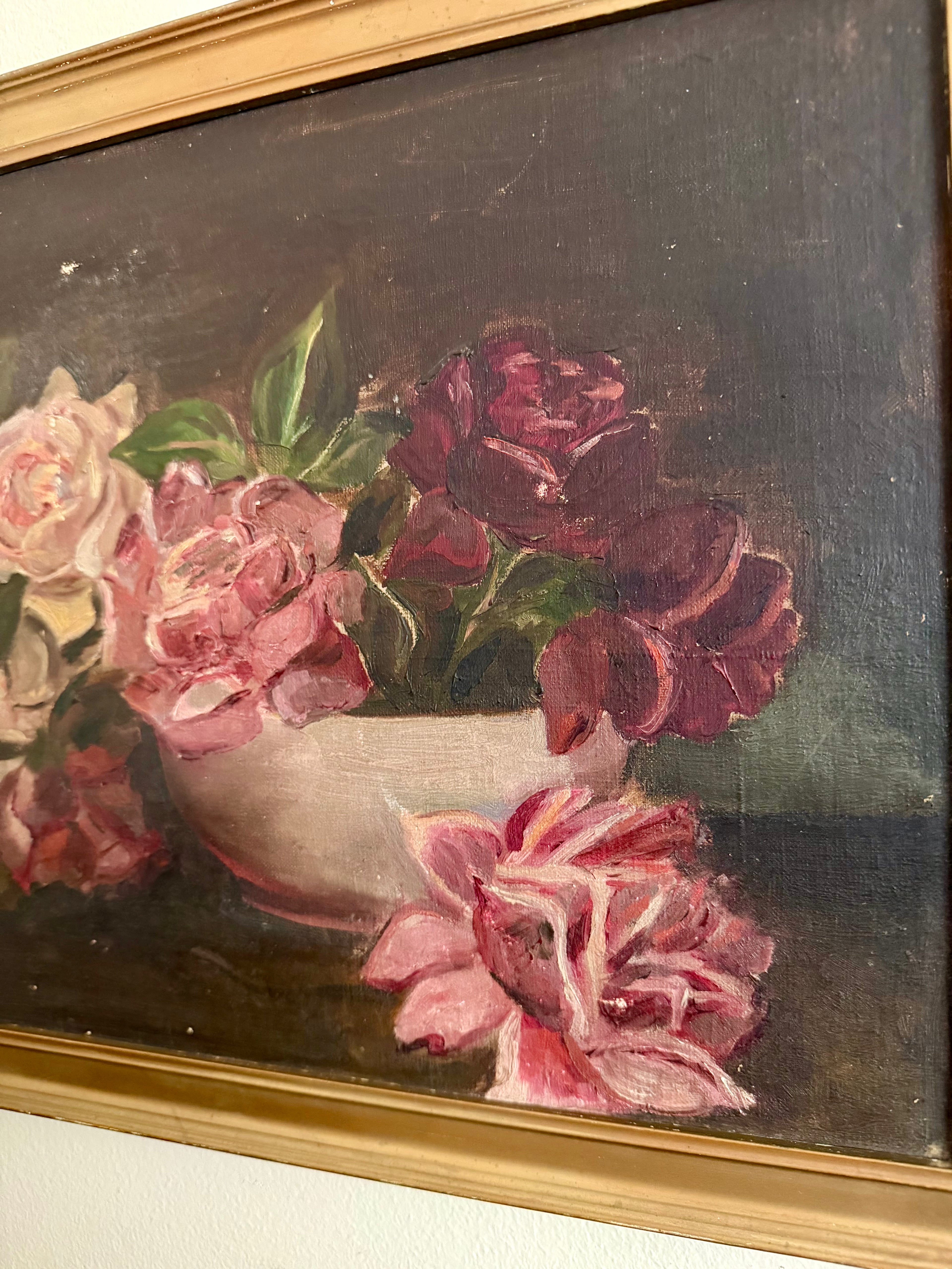 Antique Rose Oil Painting On Canvas