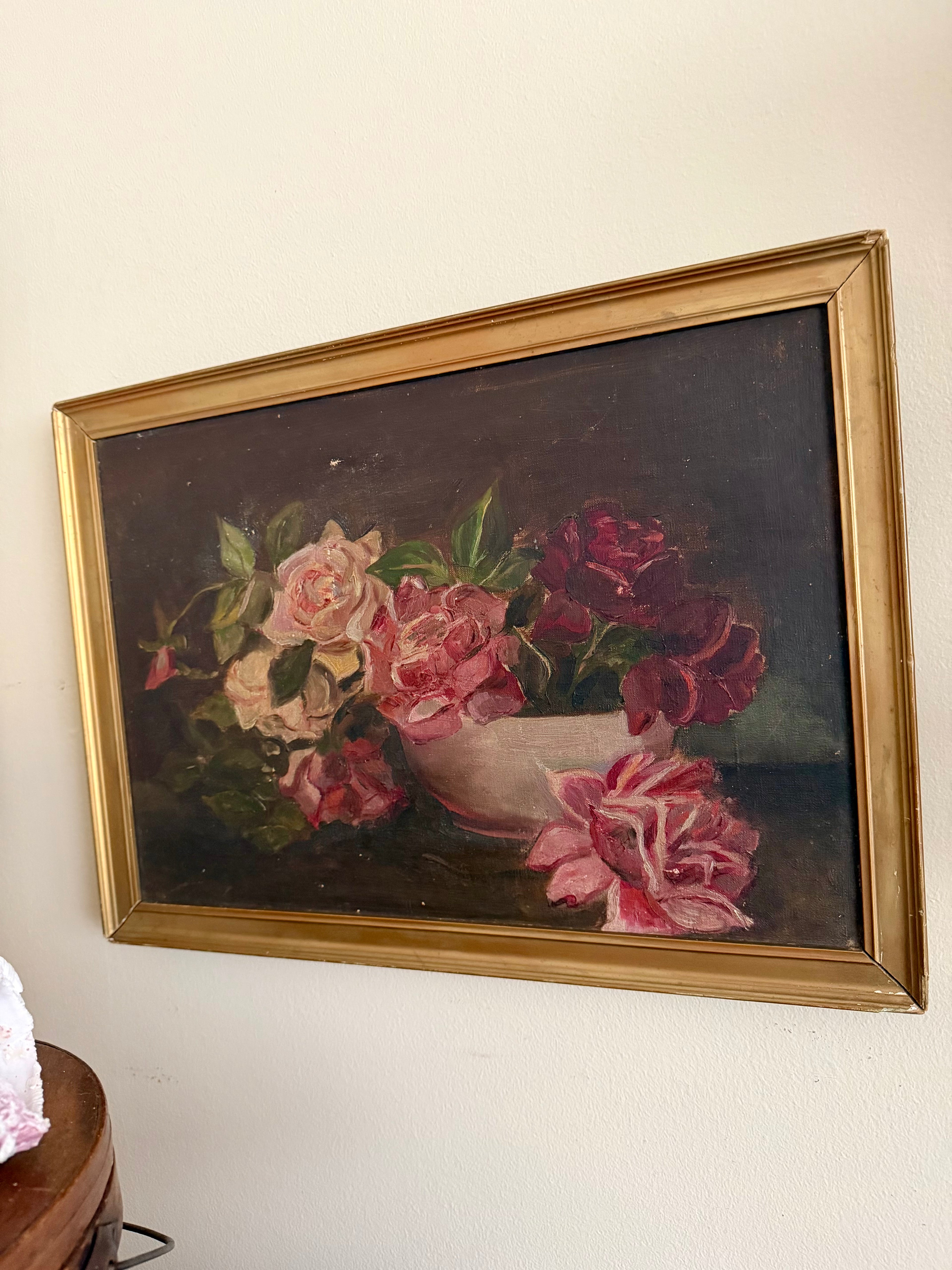 Antique Rose Oil Painting On Canvas