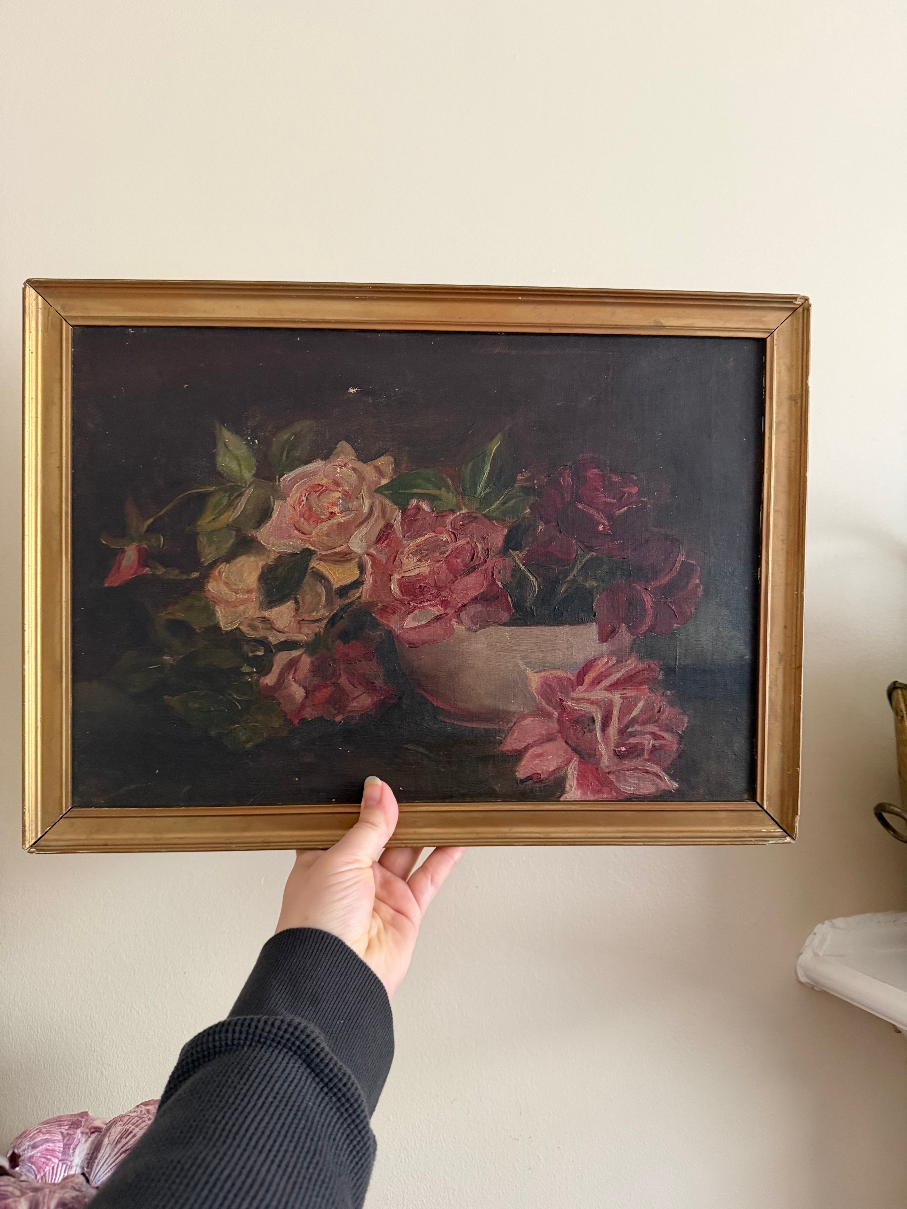 Antique Rose Oil Painting On Canvas